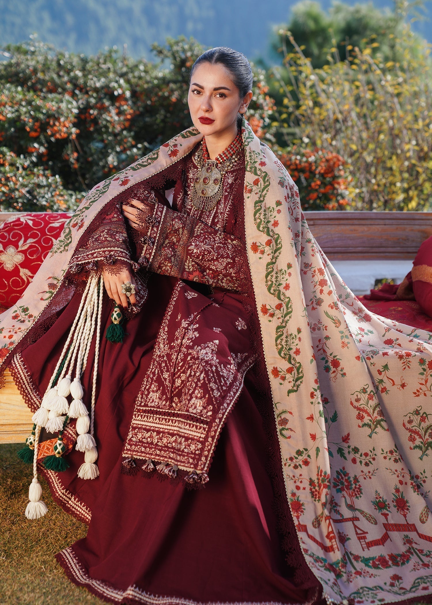 Hussain Rehar Unstitched Dhanak 3PC With Printed Shawl