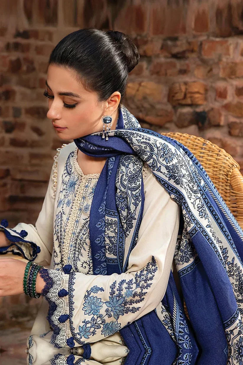 Maria B - 3PC Unstitched Dhanak Embroidered Shirt with Printed Wool Shawl and Trouser (RB-119)