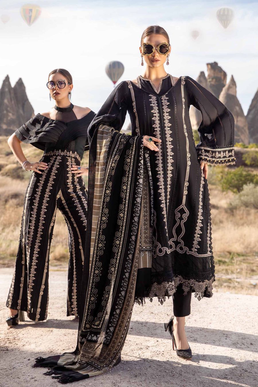 Maria B - 3PC Unstitched Dhanak Embroidered Shirt with Printed Wool Shawl and Trouser