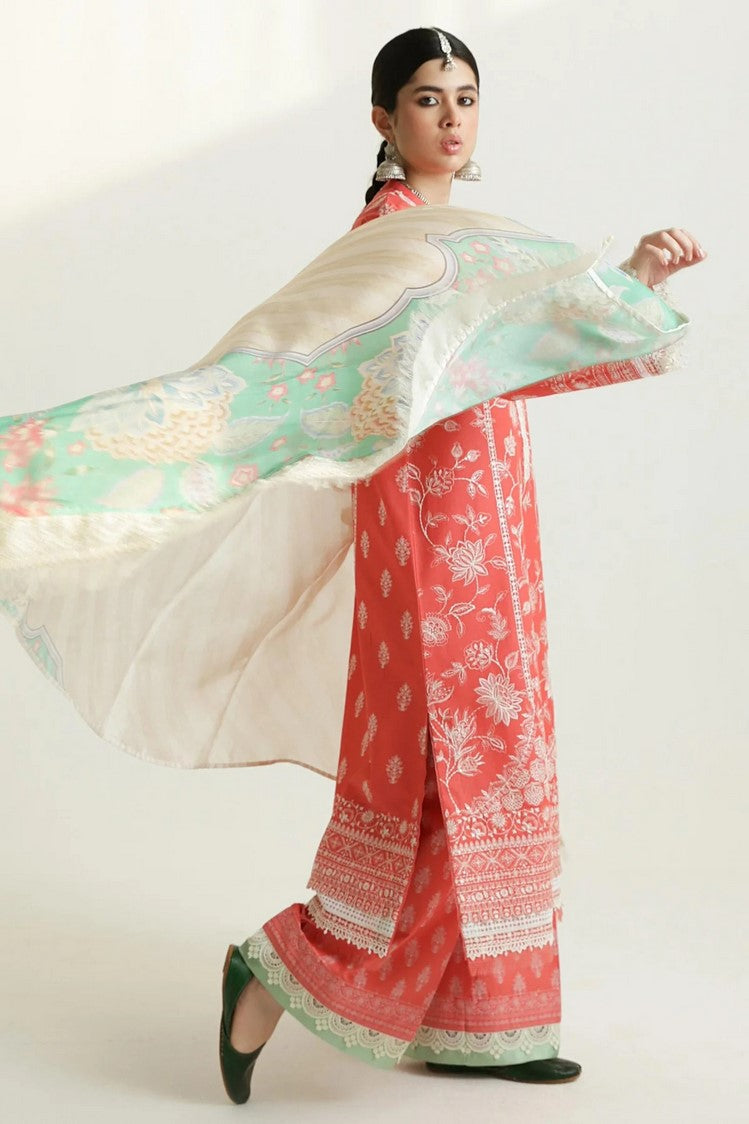 Zara Shahjahan - 3PC Unstitched Dhanak Embroidered Shirt with Printed Wool Shawl and Trouser