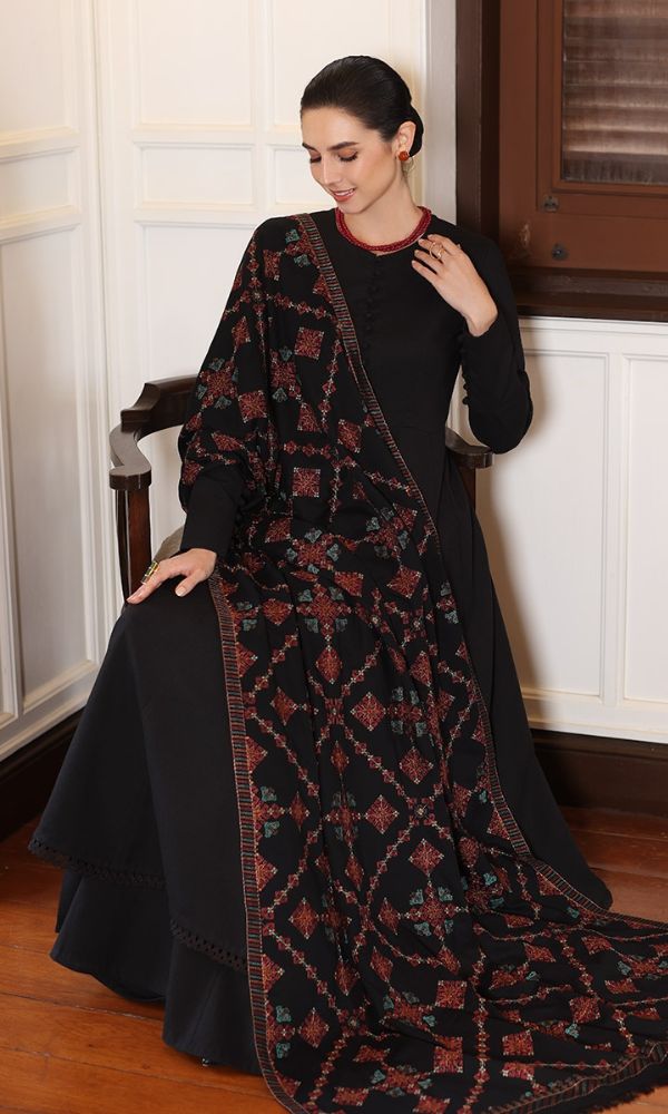 BAREEZE UNSTITCHED WINTER DHANAK 3PC WITH HEAVY EMBROIDERED DHANAK SHAWL