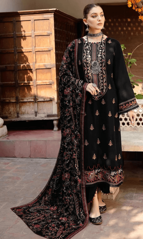 BAREEZE WINTER DHANAK UNSTITCHED 3PC WITH HEAVY EMBROIDERED SHAWL