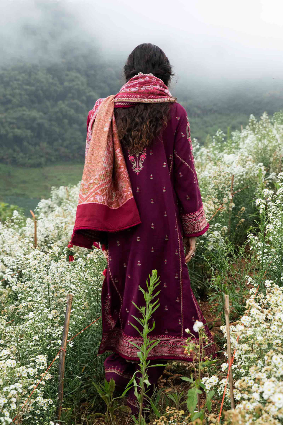 ZARA SHAH JAHAN - 3PC DHANAK EMBROIDERED SHIRT WITH PRINTED SHAWL AND TROUSER