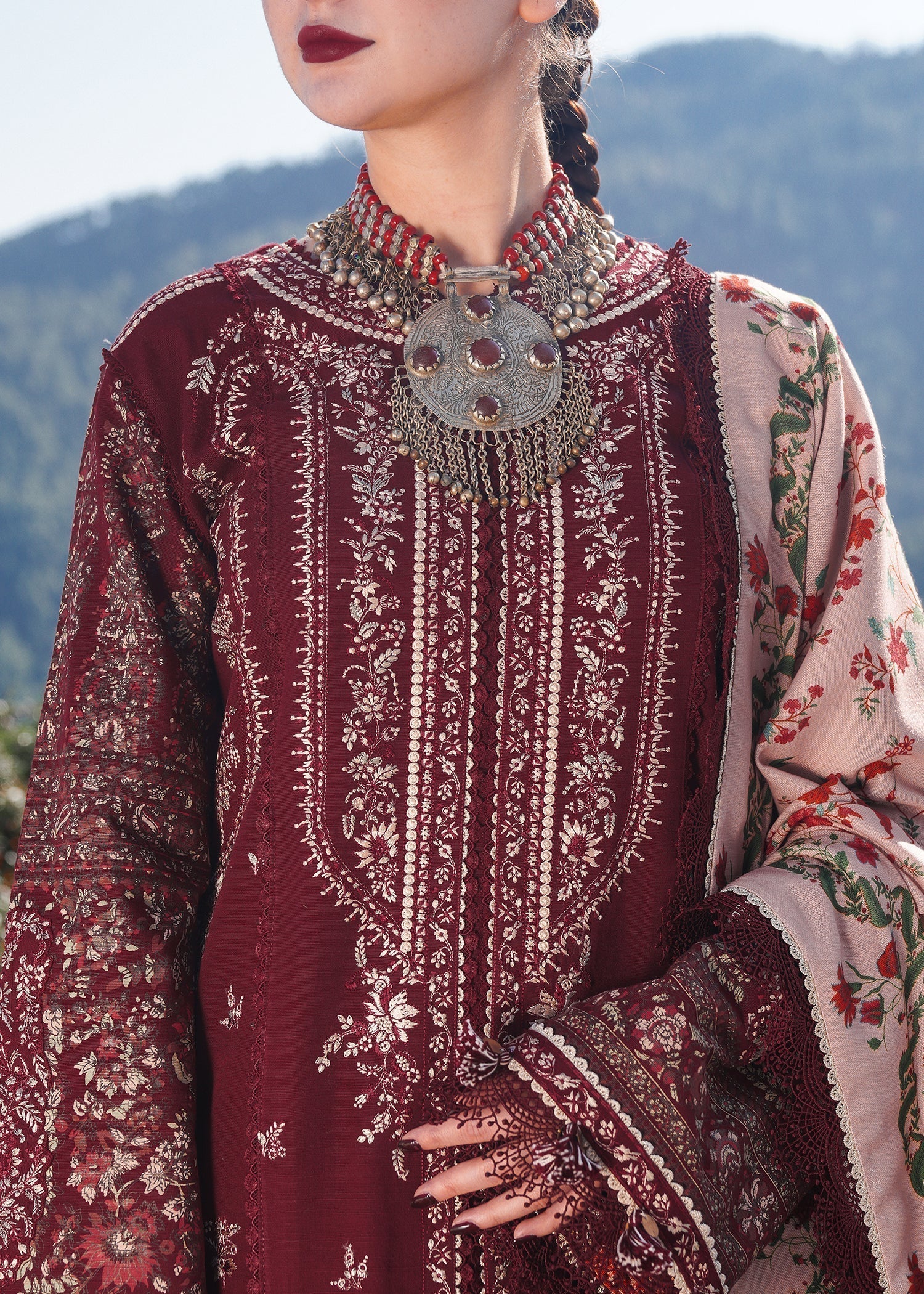 Hussain Rehar Unstitched Dhanak 3PC With Printed Shawl