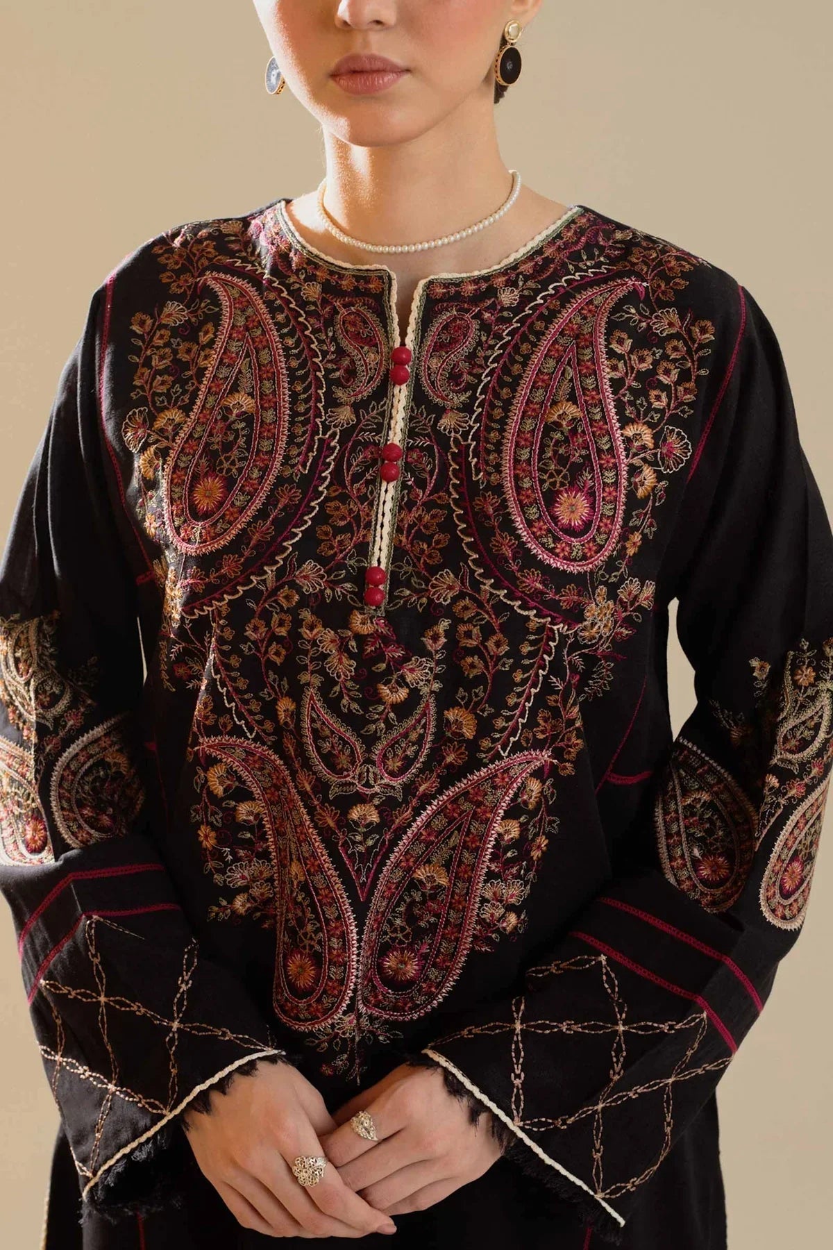ZARA SHAH JAHAN - 3PC DHANAK EMBROIDERED SHIRT WITH PRINTED SHAWL AND TROUSER