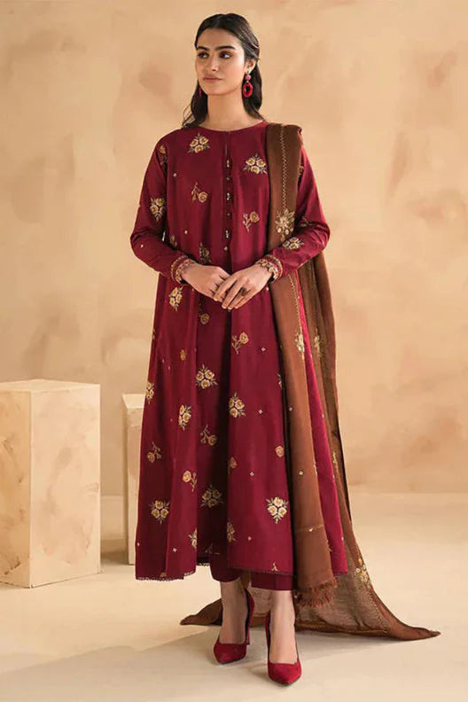 Baroque Dhanak 3PC Embroidered With Dhanak Embroidered Shawl