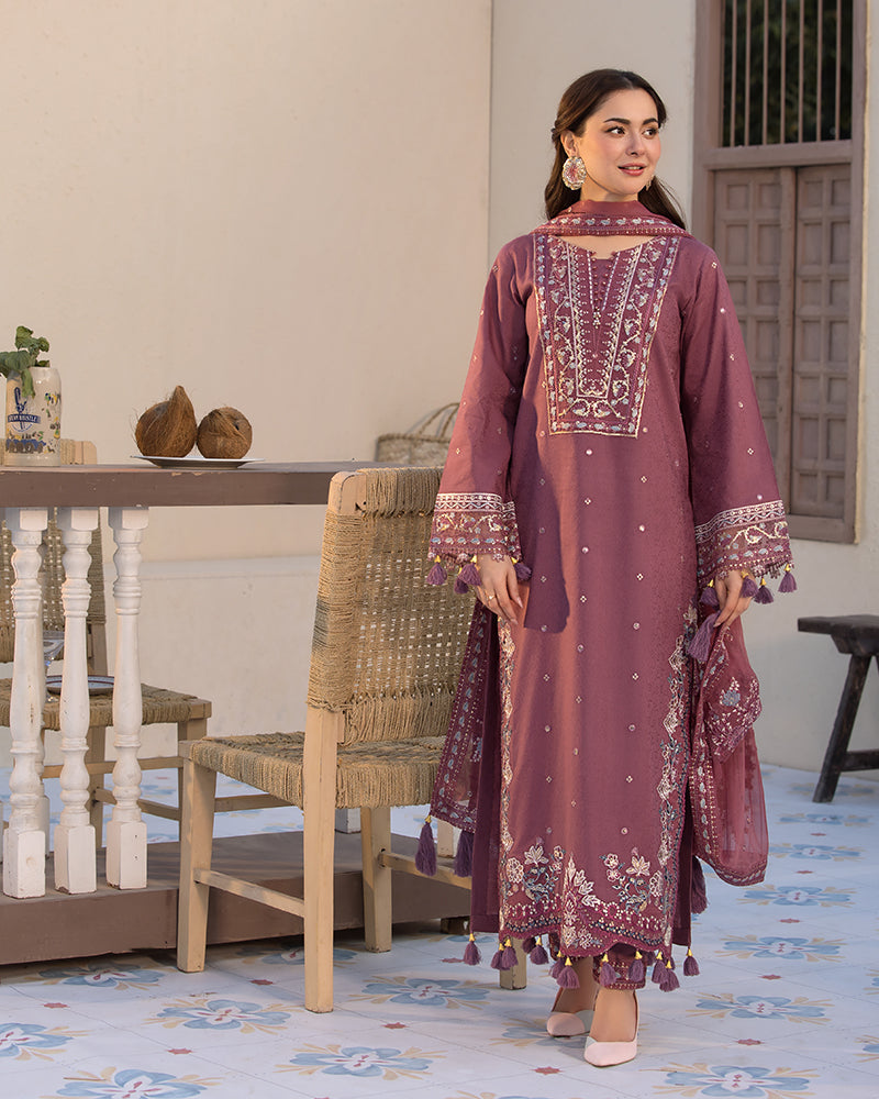 ALLY’S  Unstitched Dhanak 3PC With Embroidered Shawl