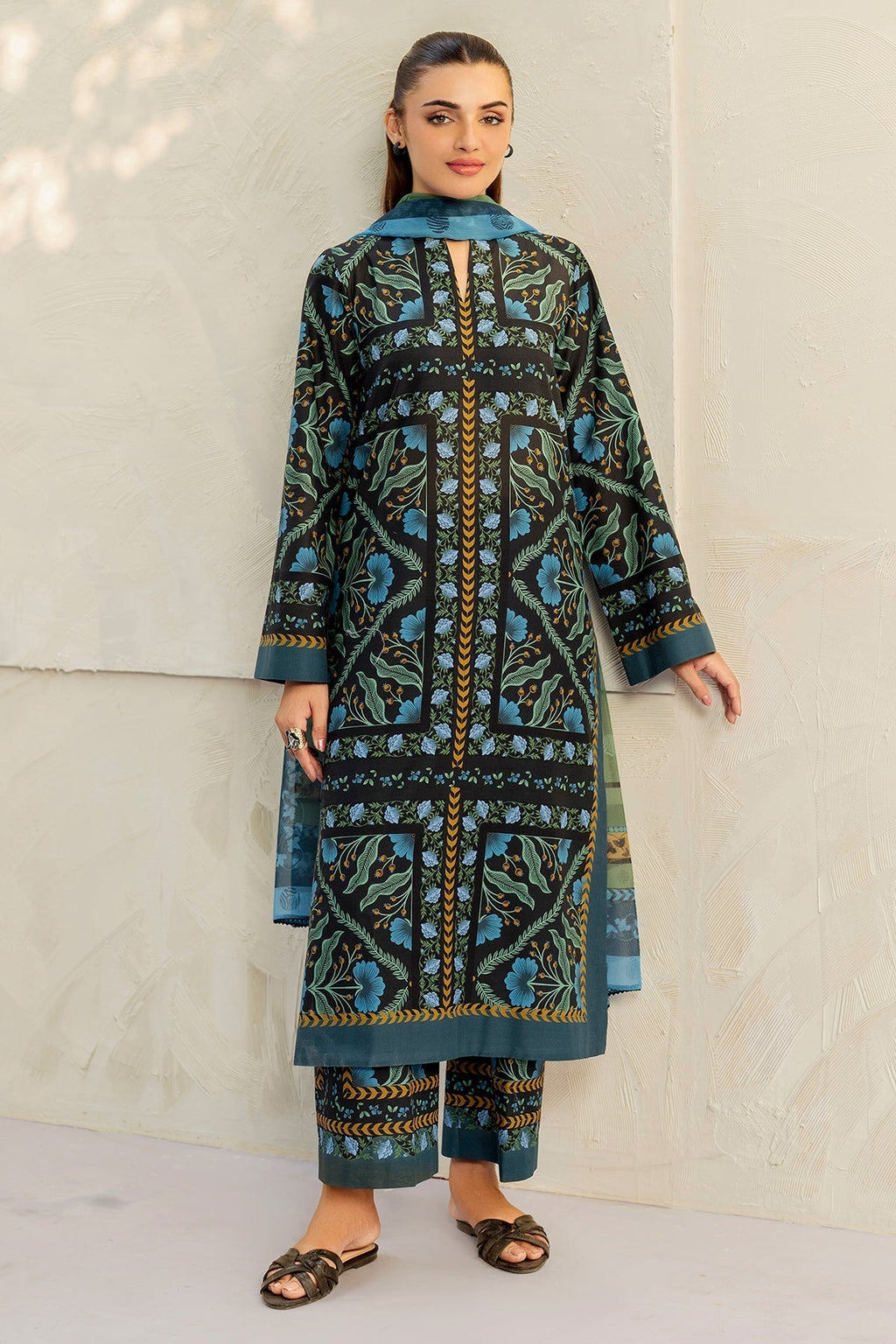 JAZMIN - 3PC Unstitched Printed Viscose Shirt with Printed Dupatta and Printed Trouser