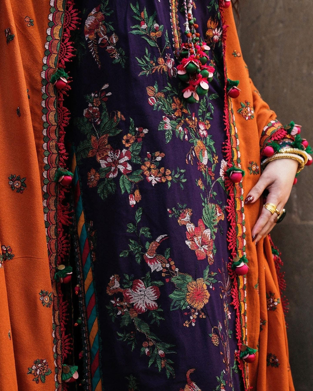 Hussain Rehar Unstitched Dhanak 3PC With Embroidered Shawl