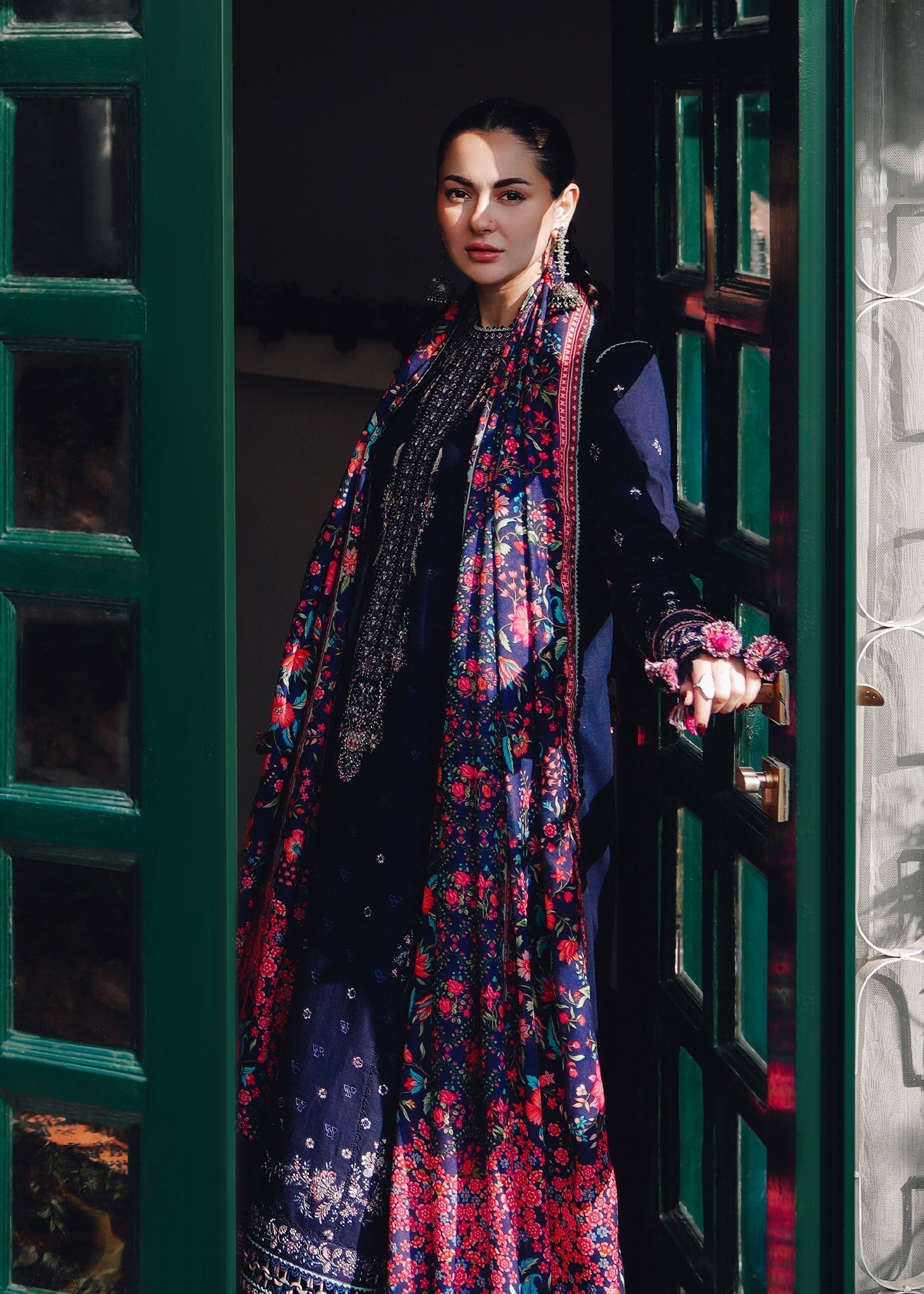 Hussain Rehar - UNSTITCHED 3PC Embroidered Dhanak Suit with Printed Shawal (SYT-188)
