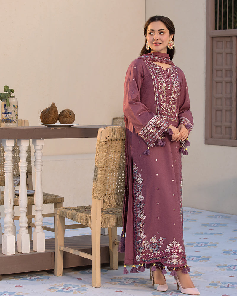 ALLY’S  Unstitched Dhanak 3PC With Embroidered Shawl