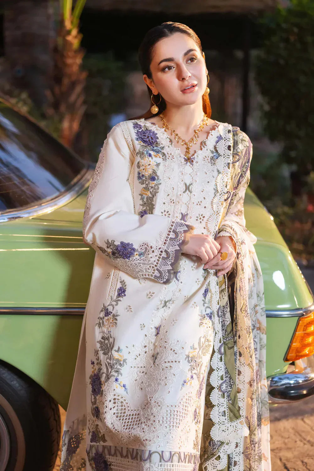 JADE - 3PC DHANAK EMBROIDERED SHIRT WITH DIGITAL PRINT SHAWL AND DYED TROUSER