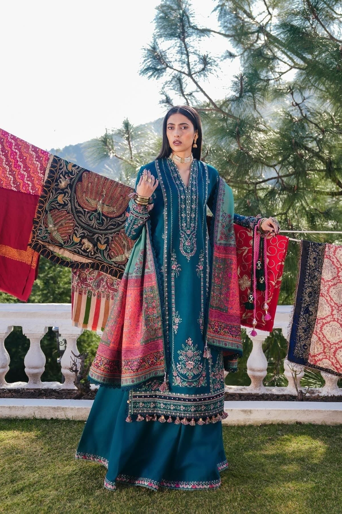 Hussain Rehar Unstitched Dhanak 3PC With Printed Shawl