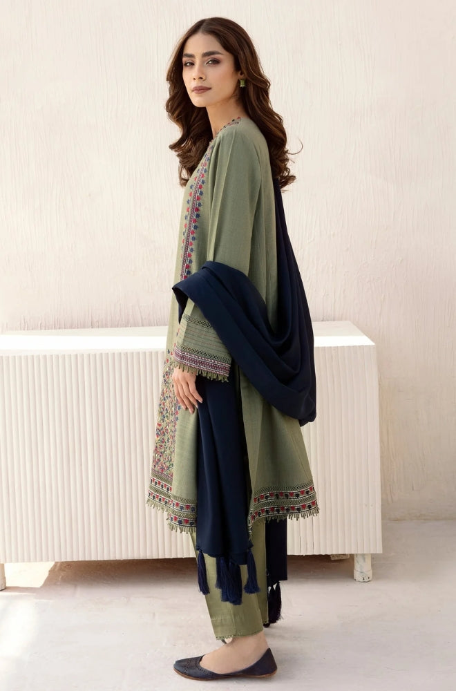 Jazmin - 3PC Unstitched Dhanak Embroidered Shirt with Dhanak Shawl and Trouser