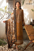ASIM JOFA-3PC DHANAK EMBROIDERED SHIRT WITH COURTRAI PRINTED SHAWL & TROUSR (SYT-212)