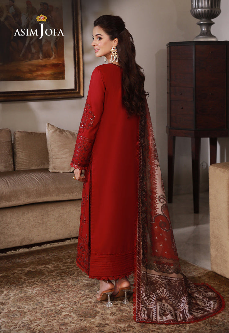 ASIM JOFA-3PC DHANAK SEQUIN EMBROIDRED SHIRT WITH COTRAI PRINTED SHAWL AND TROUSER (SYT-213)
