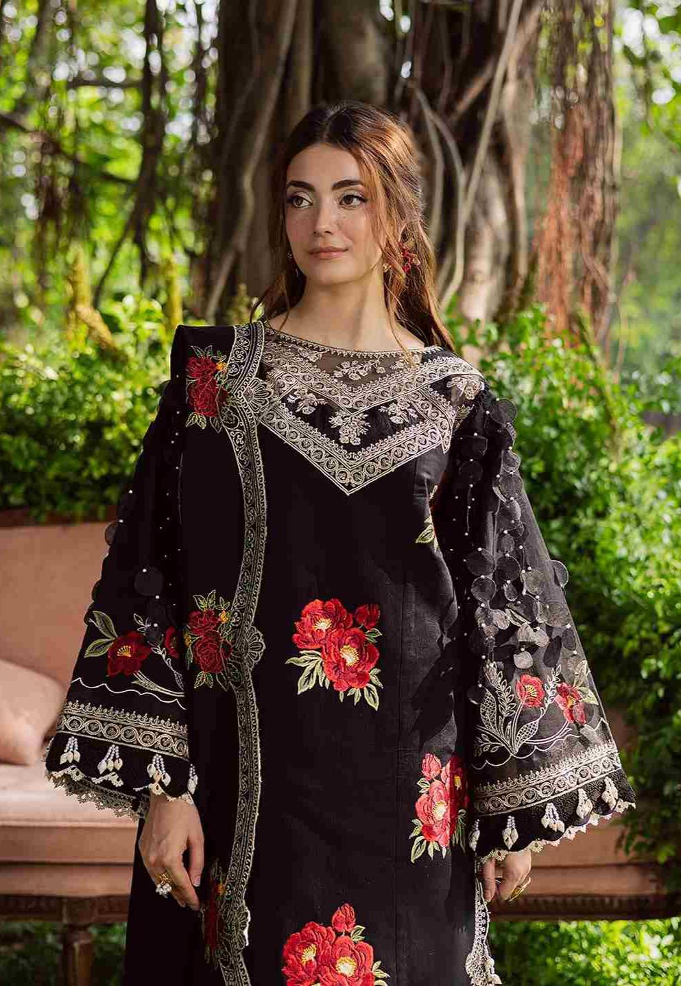 PARISHAY -3PC DHANAK EMBROIDRED SHIRT WITH DHANAK READY TO HEAVY EMB SHAWL AND TROUSER (SYT-214)