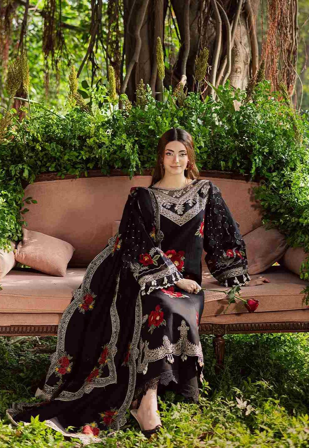 PARISHAY -3PC DHANAK EMBROIDRED SHIRT WITH DHANAK READY TO HEAVY EMB SHAWL AND TROUSER (SYT-214)