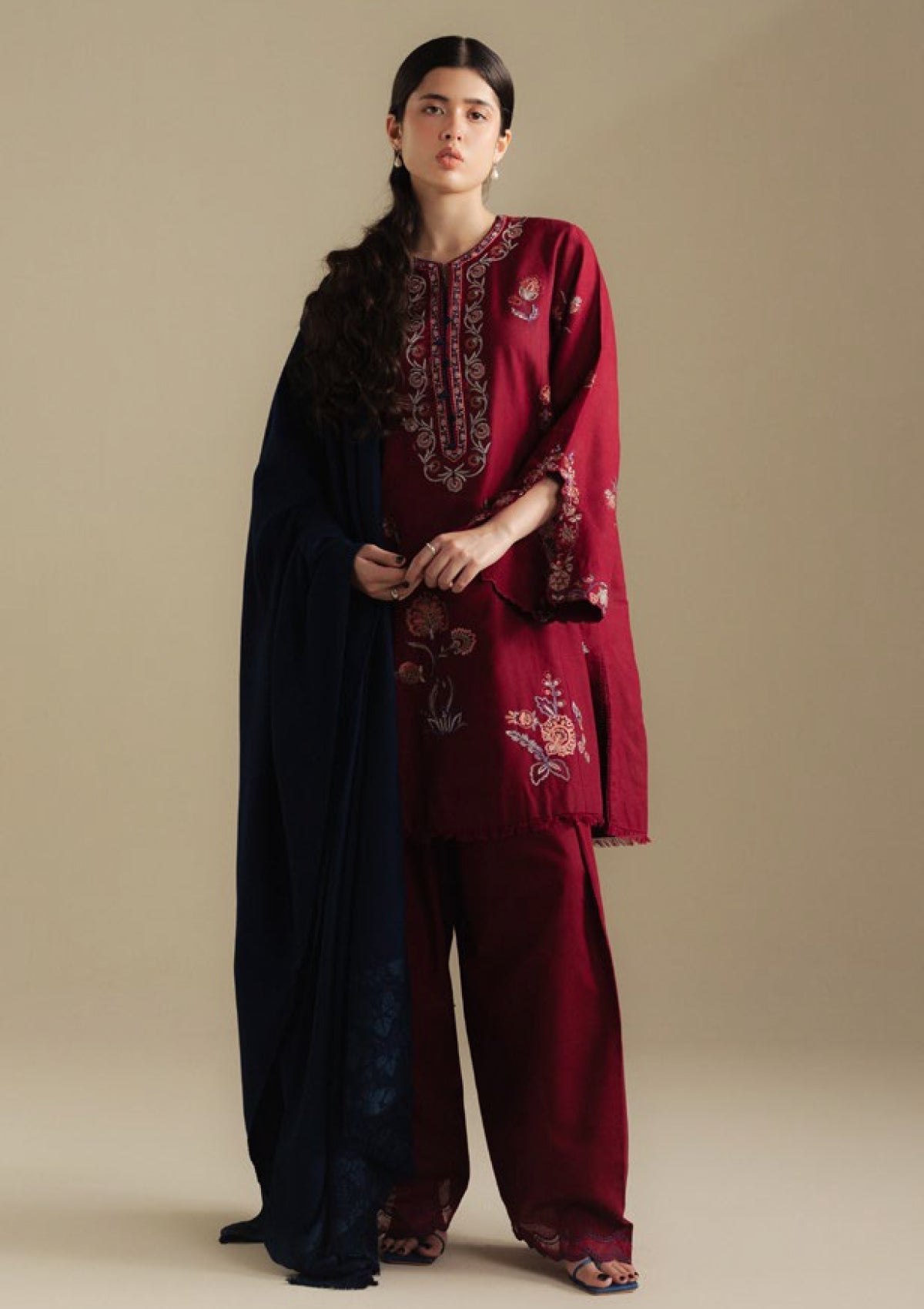 COCO BY ZARA SHAHJAHAN LUXURY UNSTITCHED WINTER DHANAK EMBROIDERED 3PC WITH WOOL PRINTED SHAWL (SYT-217)