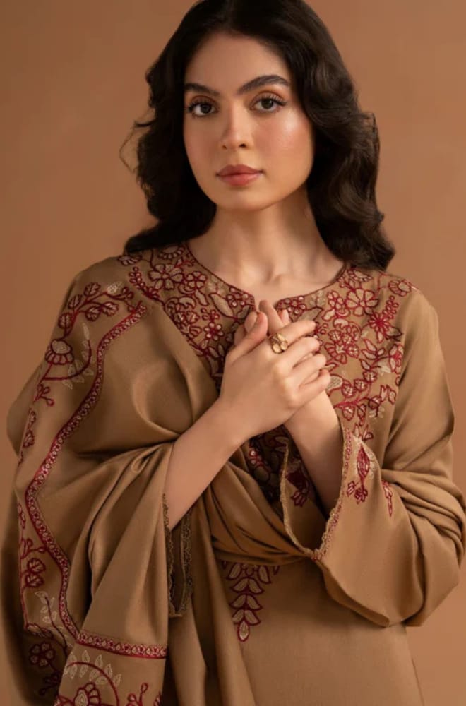 FLORENT -3PC DHANAK EMBROIDRED SHIRT WITH DHANAK HEAVY EMB SHAWL AND TROUSER (SYT-215)