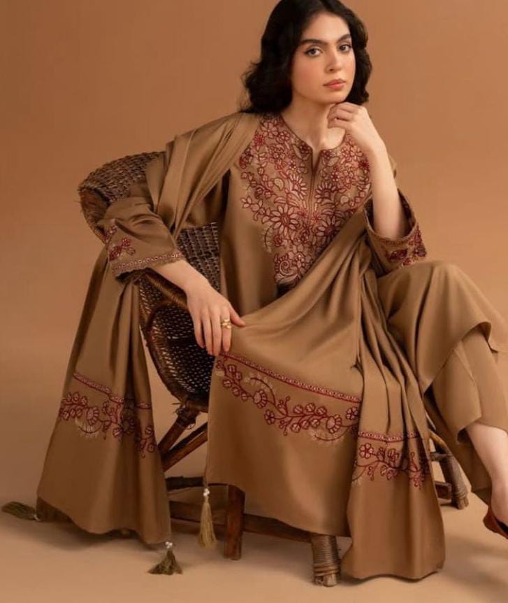 FLORENT -3PC DHANAK EMBROIDRED SHIRT WITH DHANAK HEAVY EMB SHAWL AND TROUSER (SYT-215)