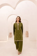 LAAM-2PC DHANAK EMBROIDERED SHIRT WITH DHANAK TROUSER