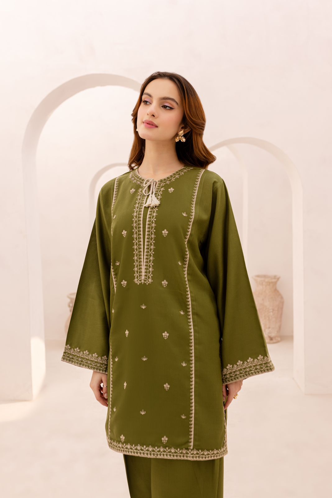 LAAM-2PC DHANAK EMBROIDERED SHIRT WITH DHANAK TROUSER