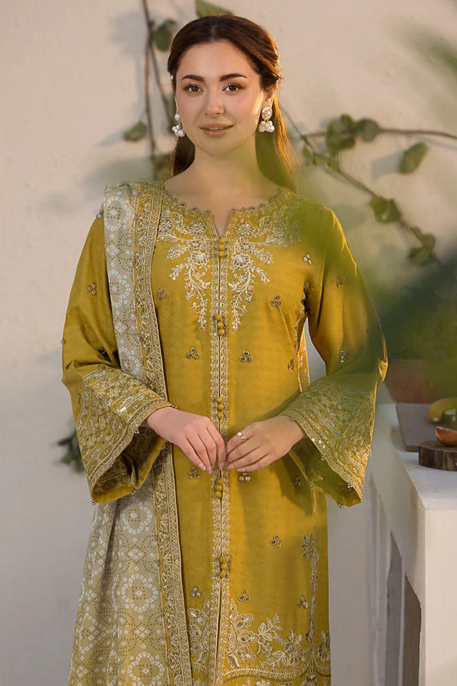 JADE - 3PC Unstitched Dhanak Embroidered Shirt with Printed Wool Shawl and Trouser