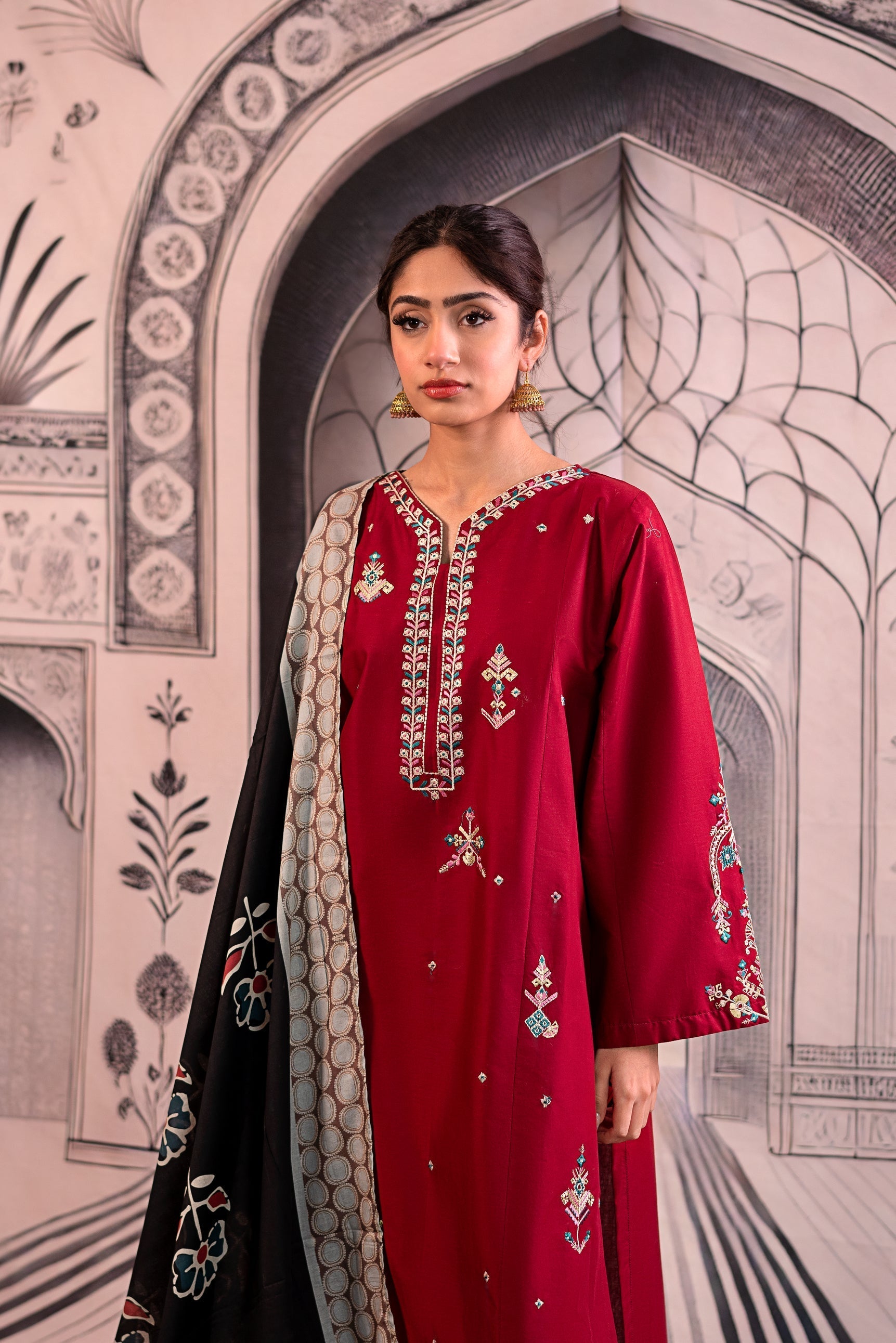 Urge - 3PC Unstitched Dhanak Embroidered Shirt with Printed Wool Shawl and Trouser