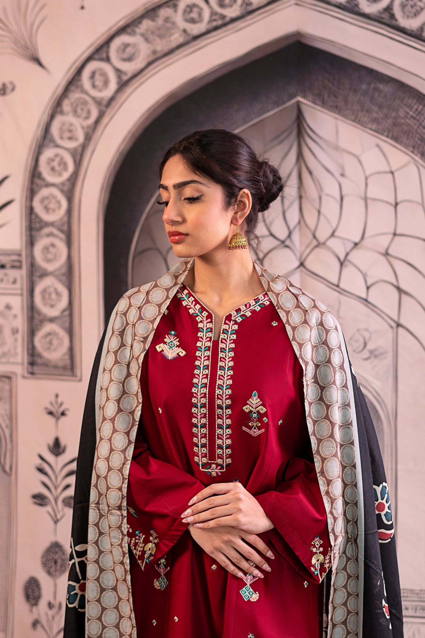 Urge - 3PC Unstitched Dhanak Embroidered Shirt with Printed Wool Shawl and Trouser