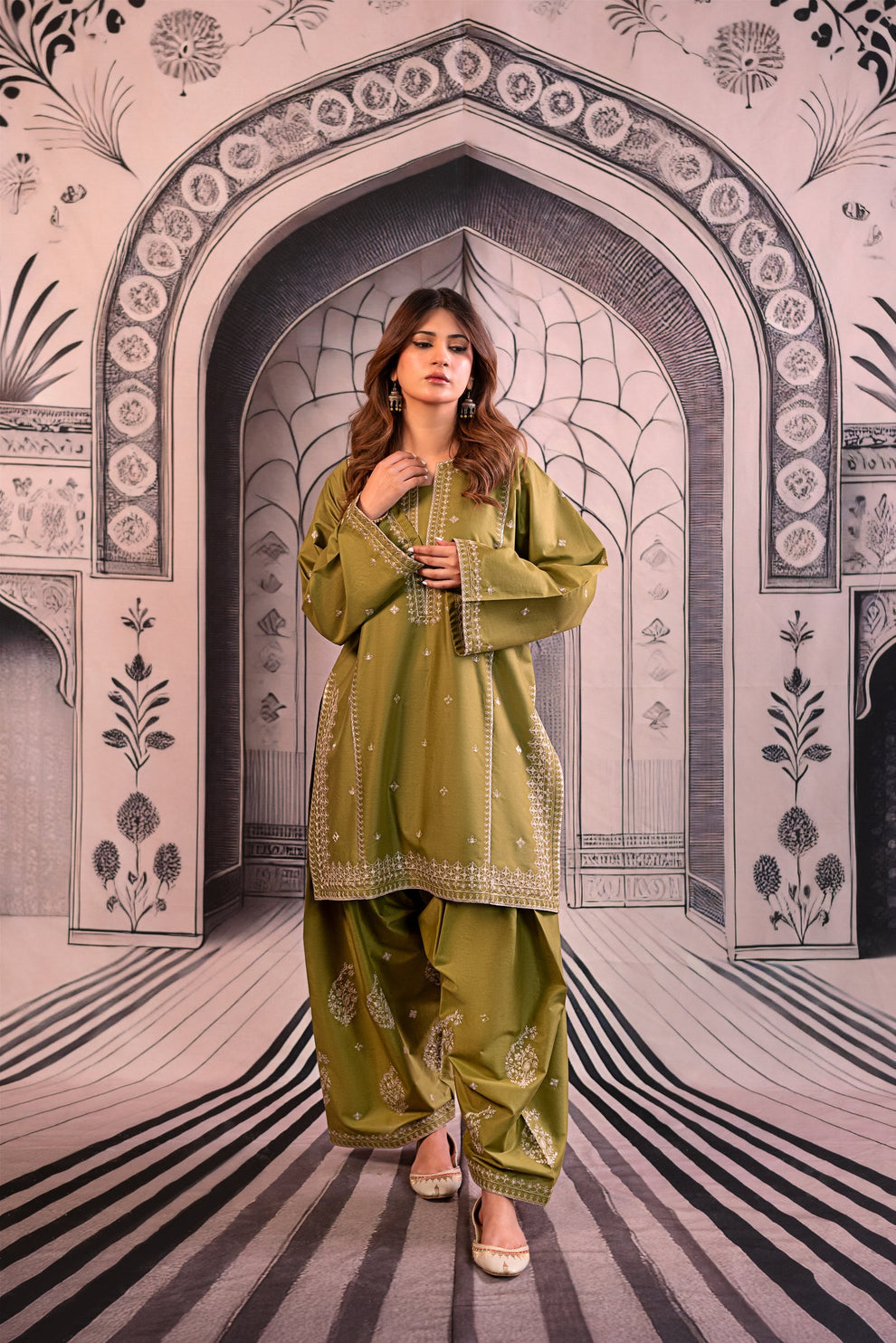 Urge - 3PC Unstitched Dhanak Embroidered Shirt with Printed Wool Shawl and Trouser