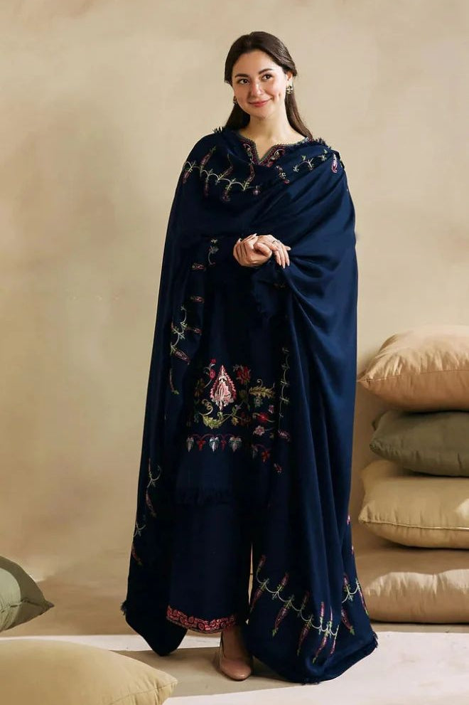 Zara Shah Jahan - 3PC Unstitched Dhanak Embroidered Shirt with Embroidered Dhanak Shawl and Trouser