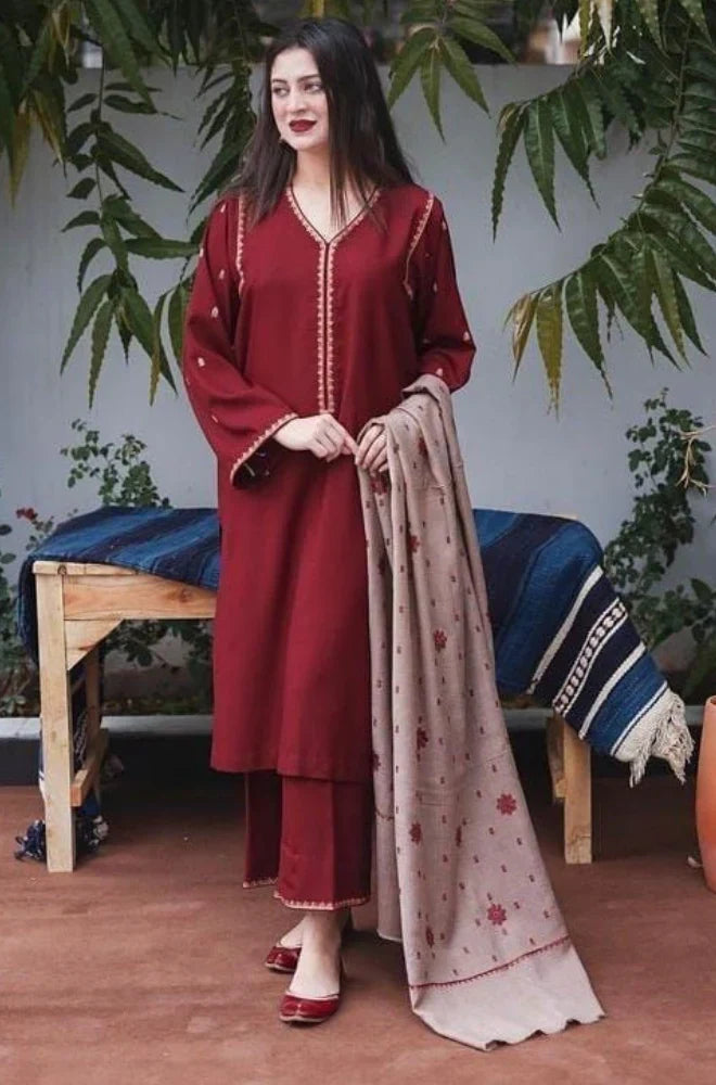 Aisling - 3PC Unstitched Dhanak Embroidered Shirt with Dhanak Embroidered Dupatta and Trouser