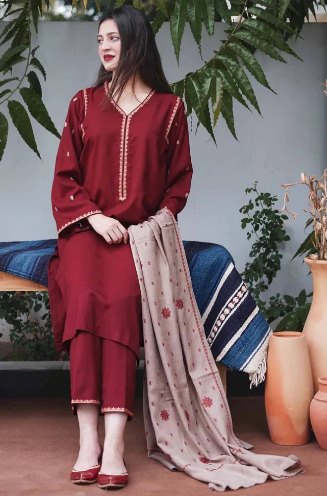 Aisling - 3PC Unstitched Dhanak Embroidered Shirt with Dhanak Embroidered Dupatta and Trouser