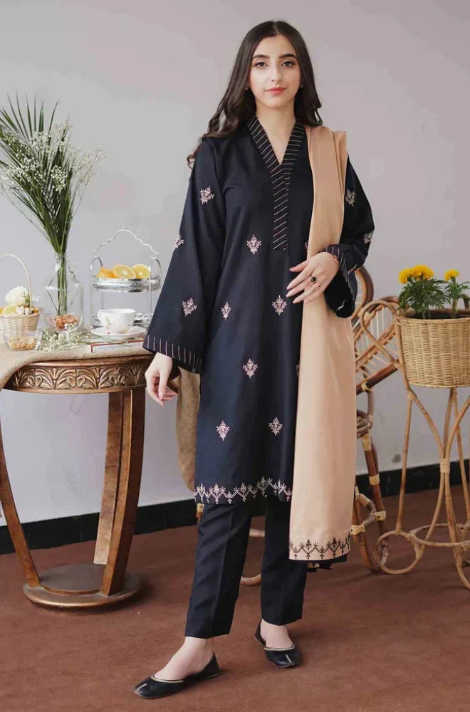 Aisling - 3PC Unstitched Dhanak Embroidered Shirt with Patti Work Embroidered Dupatta and Trouser