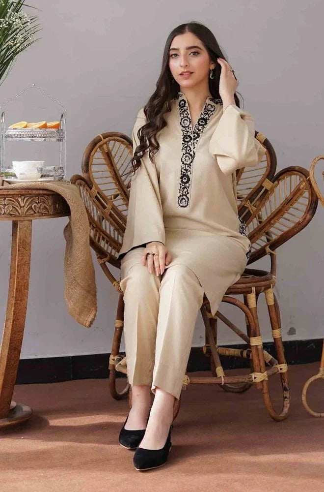 Aisling - 3PC Unstitched Dhanak Embroidered Shirt with Dhanak Patti Work Shawl and Trouser