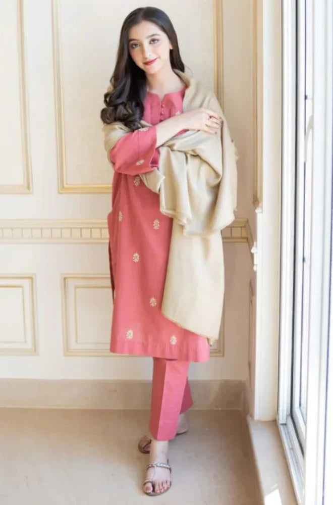 Aisling - 3PC Unstitched Dhanak Embroidered Shirt with Dhanak Shawl and Trouser