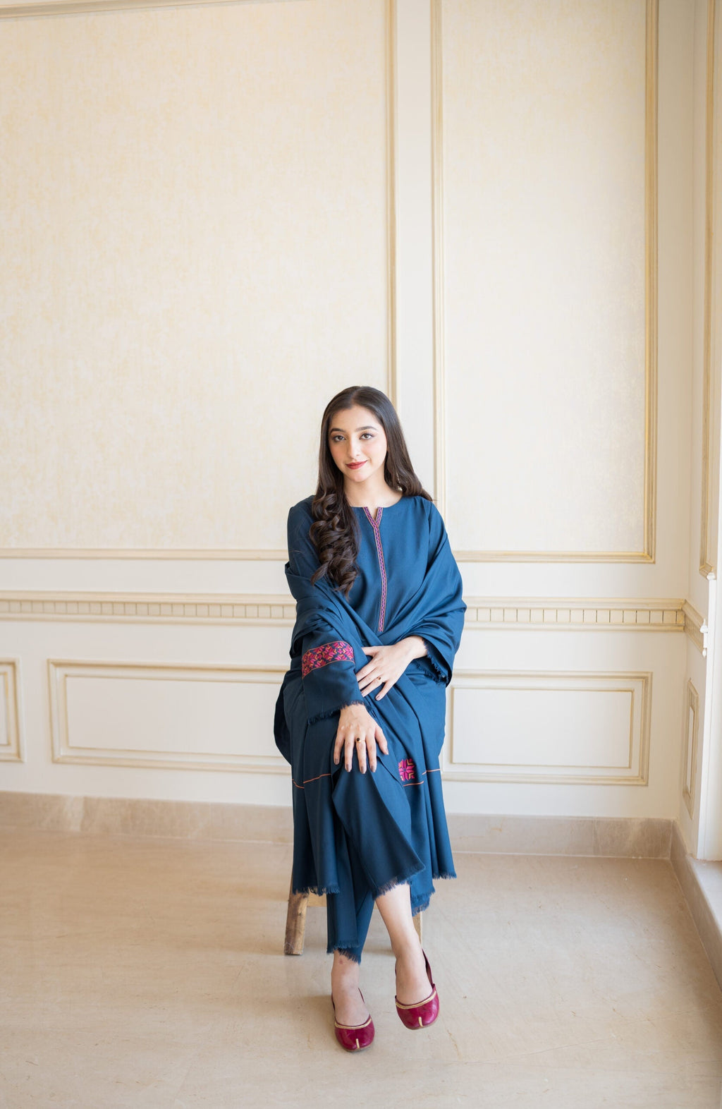 Aisling - 3PC Unstitched Dhanak Embroidered Shirt with Dhanak Embroidered Shawl and Trouser