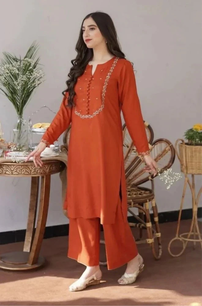 Aisling - 3PC Unstitched Dhanak Embroidered Shirt with Dhanak Shawl and Trouser