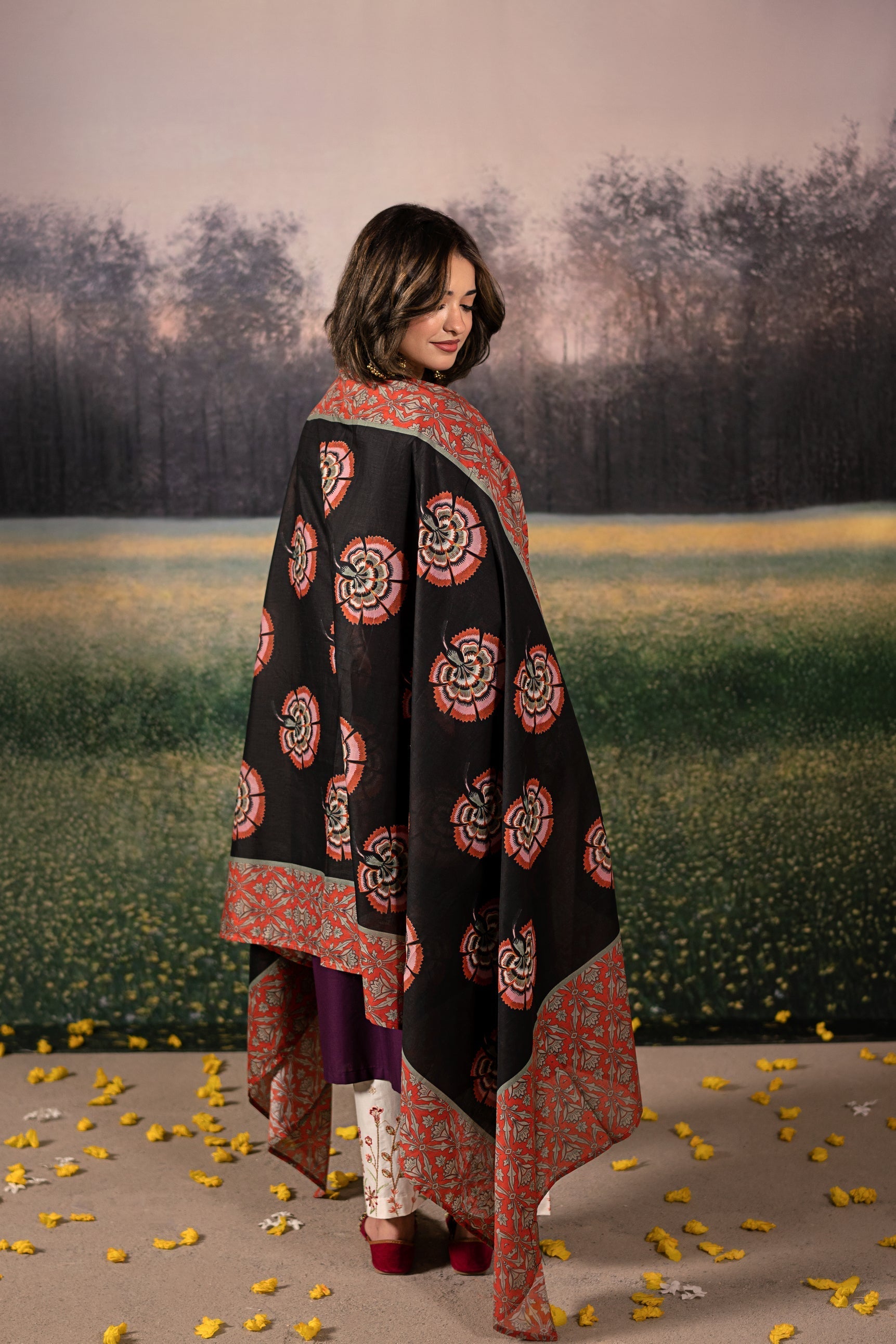 Urge - 3PC Unstitched Dhanak Embroidered Shirt with Printed Wool Shawl and Trouser