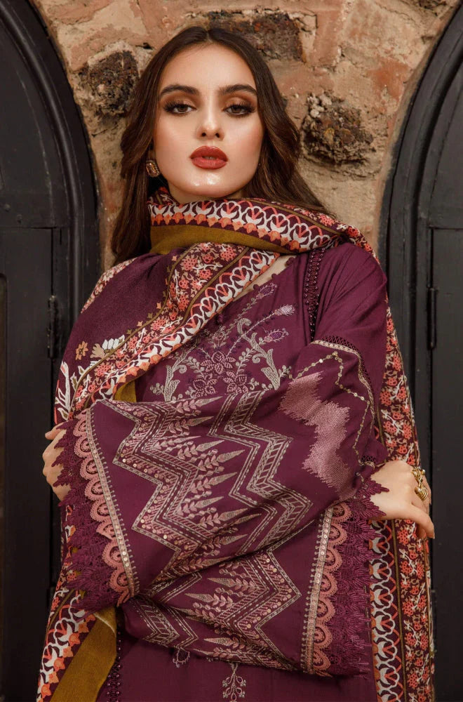 Maria B - 3PC Unstitched Dhanak Embroidered Shirt with Printed Shawl and Trouser (SYT-112)