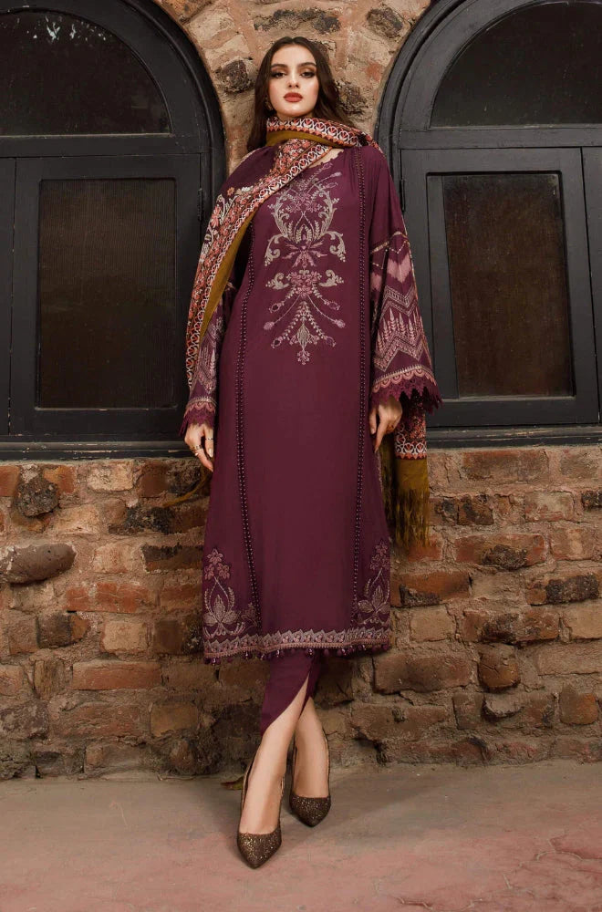 Maria B - 3PC Unstitched Dhanak Embroidered Shirt with Printed Shawl and Trouser (SYT-112)