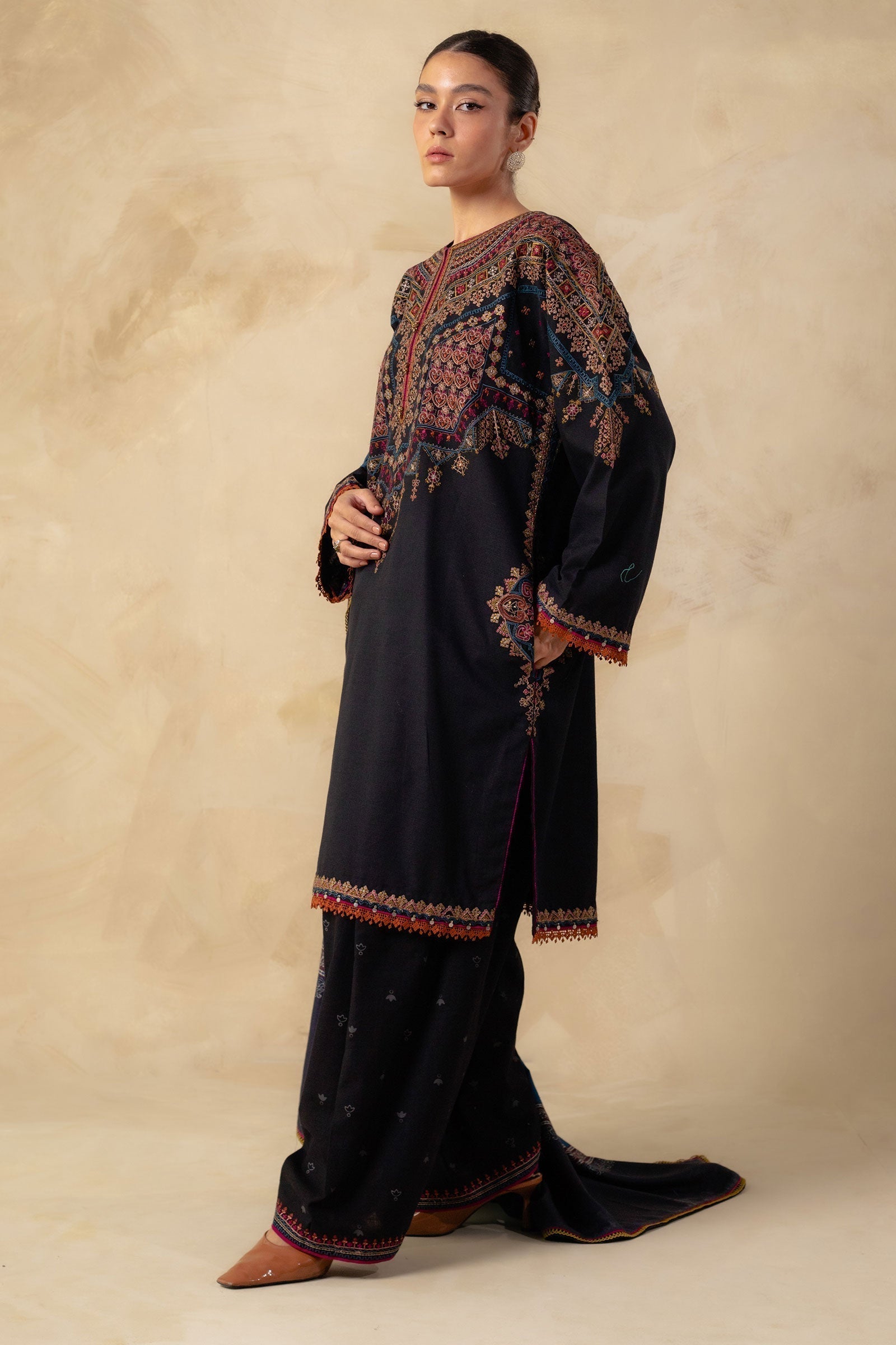 Coco by Zara Shahjahan - 3PC Unstitched Dhanak Embroidered Shirt with Printed Wool Shawl and Trouser