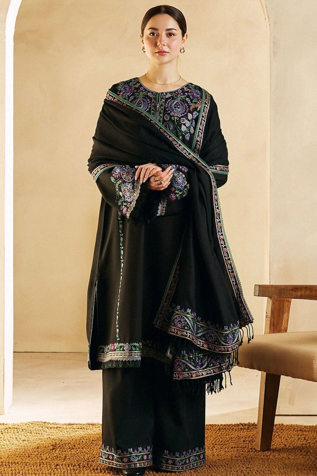 Zara Shah Jahan - 3PC Unstitched Dhanak Embroidered Shirt with Embroidered Back and Embroidered Dhanak Shawl