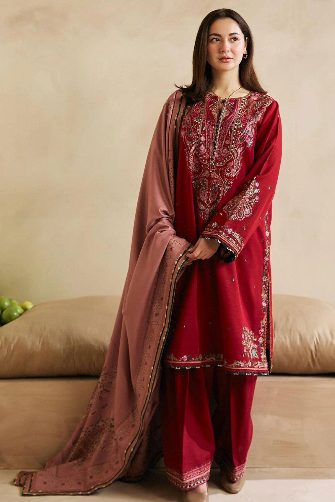 Zara Shah Jahan - 3PC Unstitched Dhanak Embroidered Shirt with Embroidered Back and Pashmina Printed Shawl