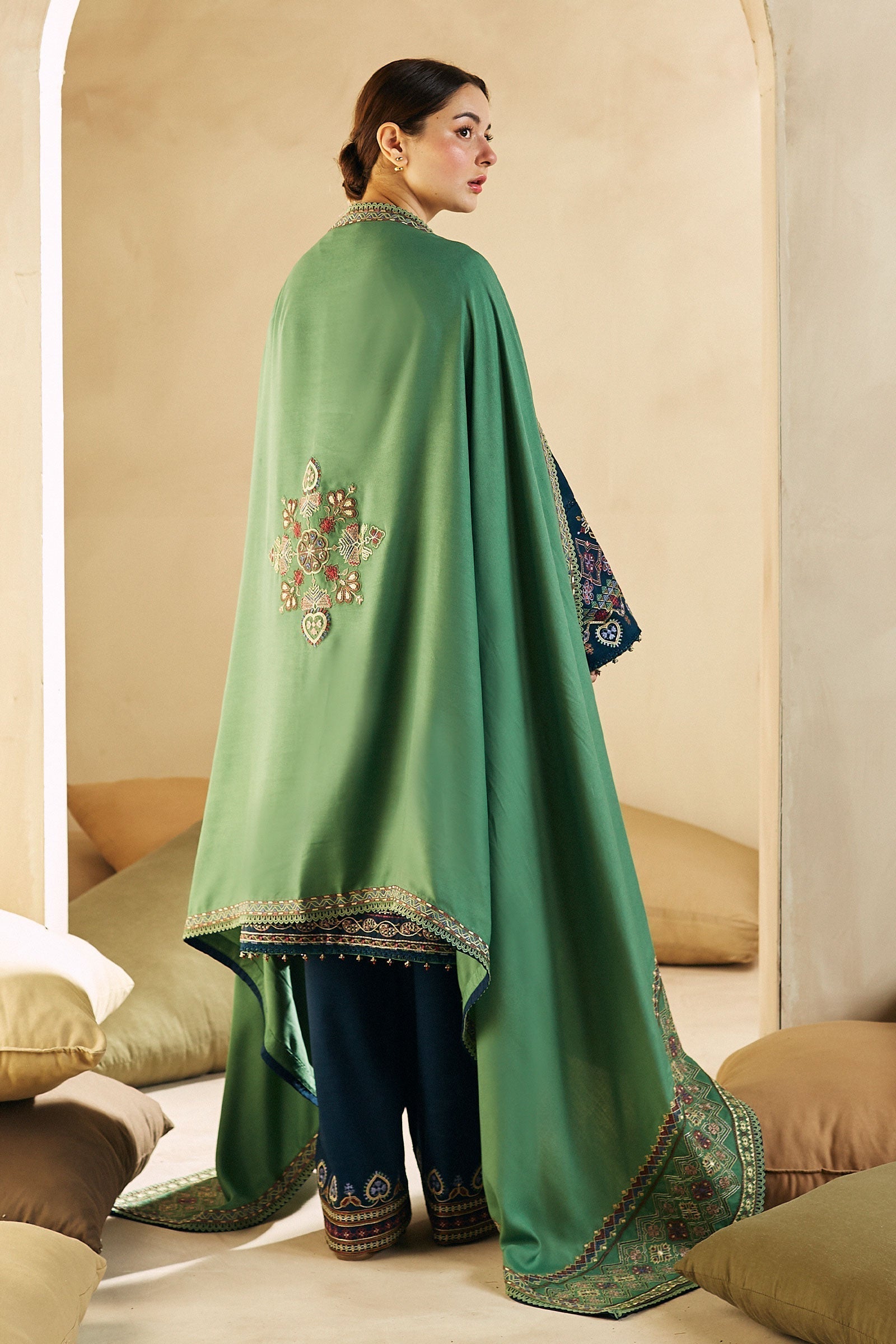 Zara Shah Jahan - 3PC Unstitched Dhanak Embroidered Shirt with Embroidered Dhanak Shawl and Trouser