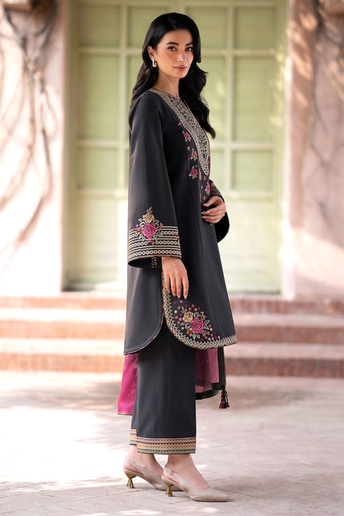 JAZMIN EMBROIDERED DHANAK 3PC WITH WHOOL SHAWAL