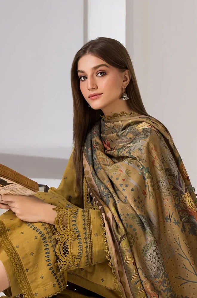 Sobia Nazir - 3PC Unstitched Dhanak Embroidered Shirt with Printed Dupatta