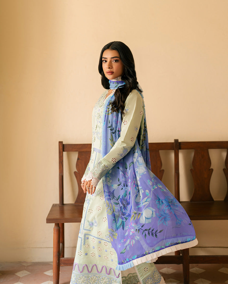 ASHIYANA BY ROHINAAZ-3PC DHANAK EMBROIDERED SHIRT WITH WOOL SHAWL & EMB TROUSER (UNSTITCHED)