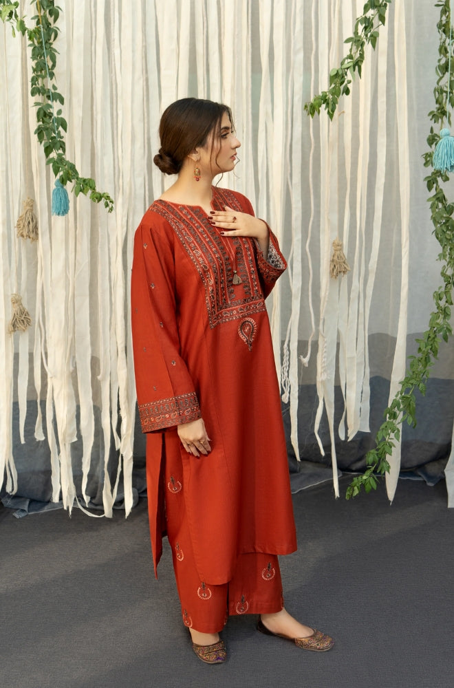 URGE - 3PC Unstitched Dhanak Embroidered Shirt with Digital Printed Pashmina Wool Shawl and Embroidered Trouser
